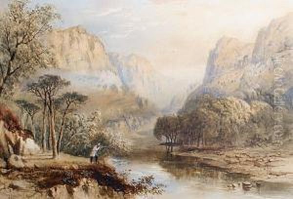 River Landscape Oil Painting by Cornelius Pearson