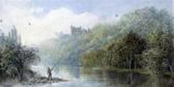 Part Of Arundel Castle From Dairy Lake Oil Painting by Cornelius Pearson