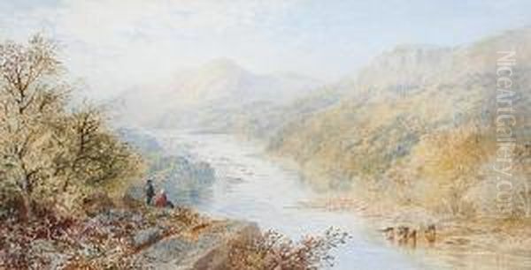 Figures Overlooking A River Valley Oil Painting by Cornelius Pearson