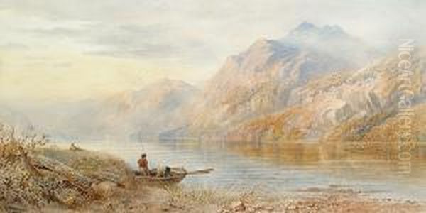 A Highland Loch Scene Oil Painting by Cornelius Pearson