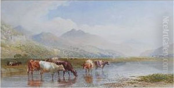 Cattle Watering Oil Painting by Cornelius Pearson