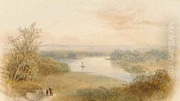 Views Across A Lake Oil Painting by Cornelius Pearson