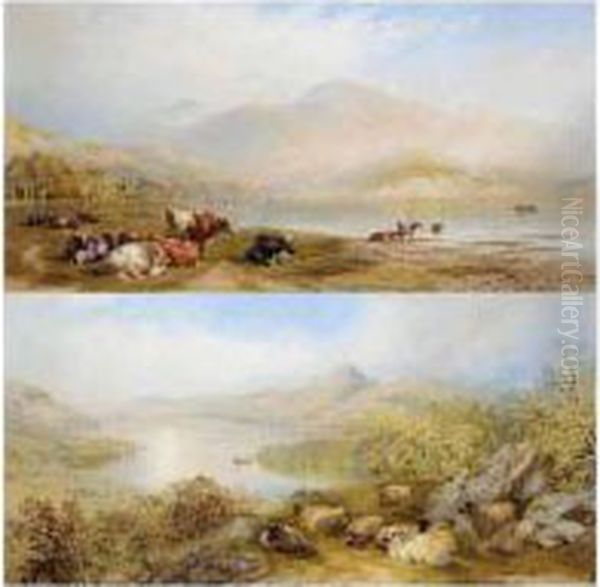 Cattle Resting At Loch Lomond; Loch Rannoch, Perthshire Oil Painting by Cornelius Pearson