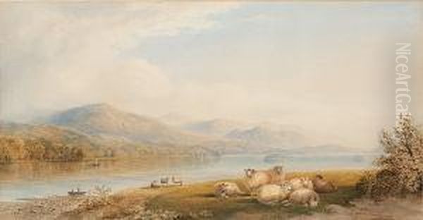 Sheep In A Lakeland Landscape Oil Painting by Cornelius Pearson