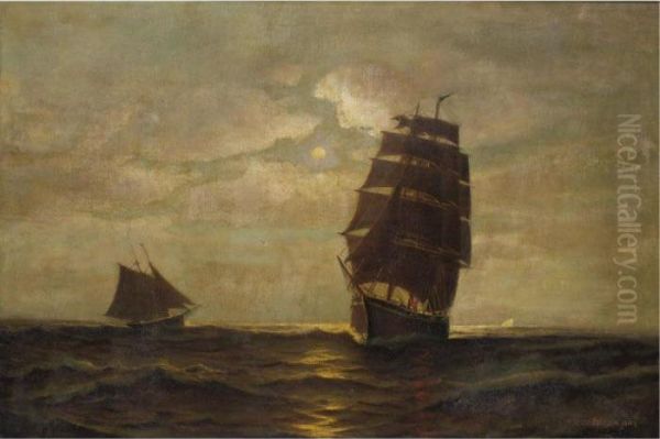 Ships At Sea Oil Painting by Robert Pearson