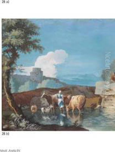 Paesaggio Invernale Con Viandanti Oil Painting by Domenico Pecchio