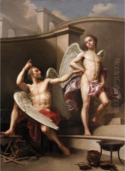 Daedalus And Icarus Oil Painting by Laurent Pecheux