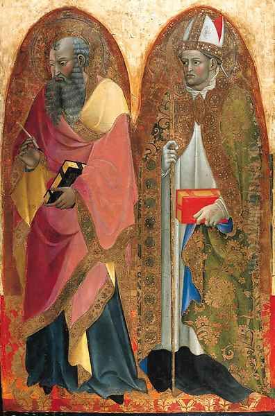 Saints John the Evangelist and Saint Augustine a panel from a polyptych Oil Painting by Alvaro Di Pietro (Pirez D'Evora)