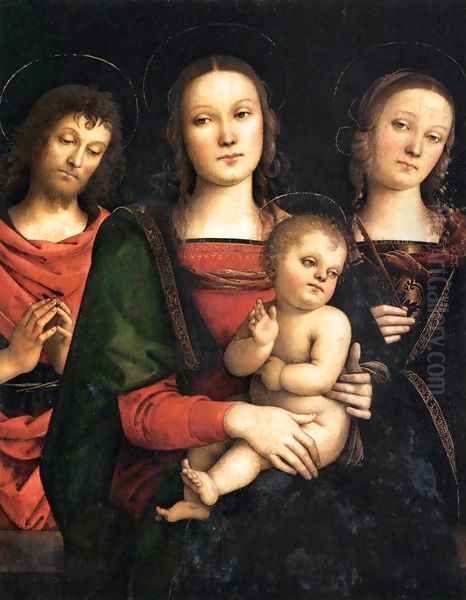 Virgin and Child between Sts John the Baptist and Catherine Oil Painting by Alvaro Di Pietro (Pirez D'Evora)