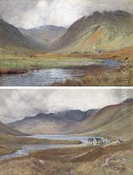 Corrie Kinloch, Sutherland; And Loch Merkland, Sutherland Oil Painting by John Pedder