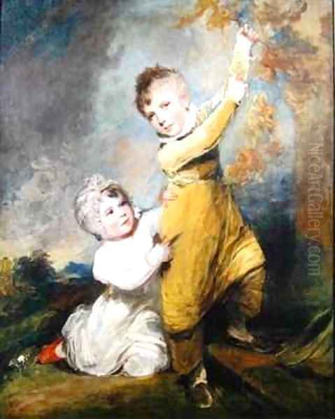 Portrait of a brother and sister Oil Painting by Arthur William Devis