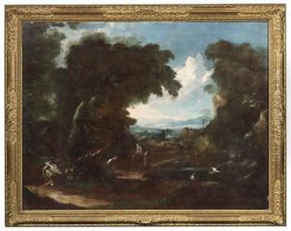 Bewaldete Felsige Landschaft Mit Einem Wildbach Und Figurenstaffage Oil Painting by Bartolomeo Pedon