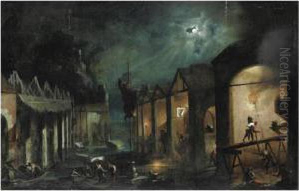 Notturno Con L'arsenale Di Venezia Oil Painting by Bartolomeo Pedon