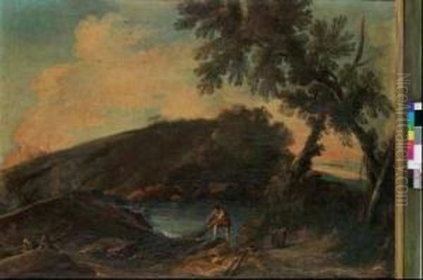 A) Paesaggio Con Pescatore B) Paesaggio Con Lavandaie Oil Painting by Bartolomeo Pedon