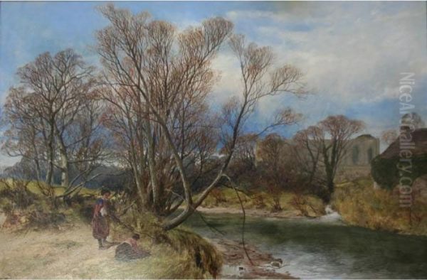 An April Afternoon At Easby Abbey Oil Painting by James Peel