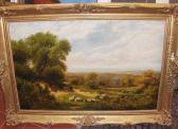 Sheep In A Country Landscape Oil Painting by James Peel