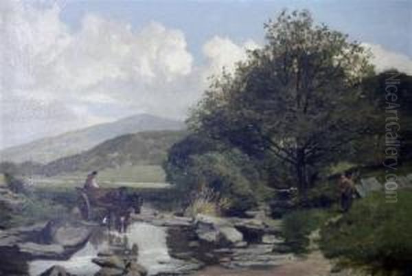 Pony And Trap At A Ford Oil Painting by James Peel