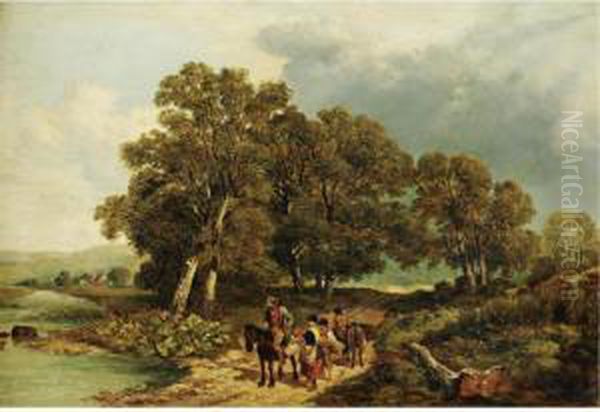 At The Ford Oil Painting by James Peel