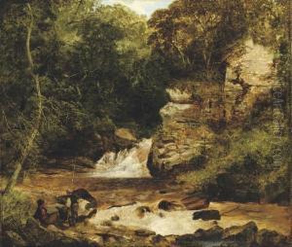 Fishing From A Stream Oil Painting by James Peel