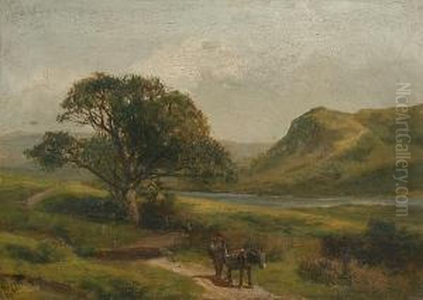 A River Landscape With Horse And Traveller Oil Painting by James Peel