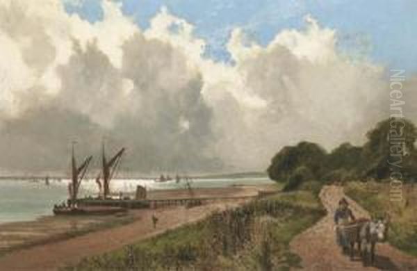 A Fisherwoman And Her Donkey On A Coastal Path Oil Painting by James Peel