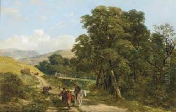 Figures On A Track, Near Huddersfield Oil Painting by James Peel