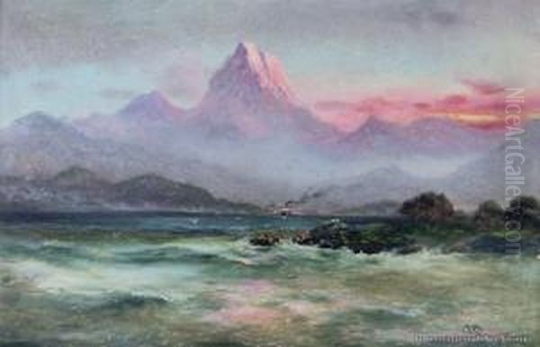 Steamer & Mt Cook Oil Painting by James Peele