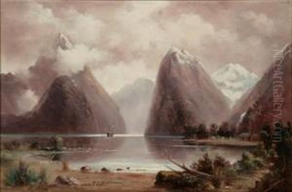 Steamer On Milford Sound Oil Painting by James Peele