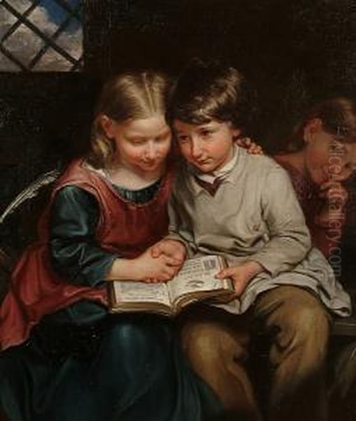 The Reading Lesson Oil Painting by John Thomas Peele