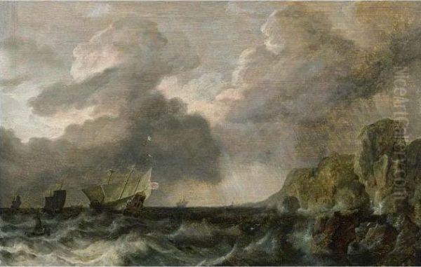 Shipping On Stormy Seas Oil Painting by Bonaventura Ii Peeters