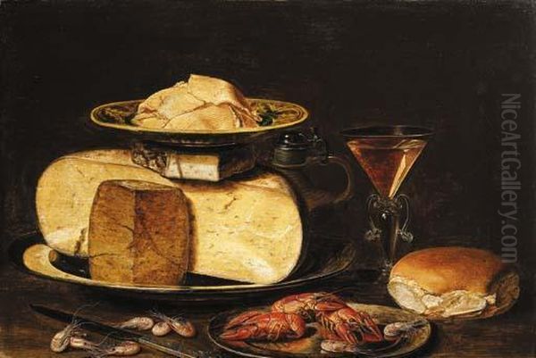 Slices Of Butter On A Wanli 'kraak' Porselein Plate Oil Painting by Clara Peeters