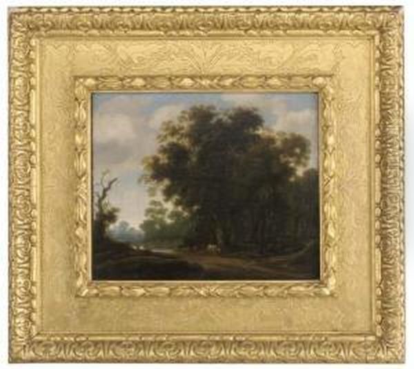 A Wooded Landscape With Cattle By A Watering Hole Oil Painting by Gillis Egidius I Peeters