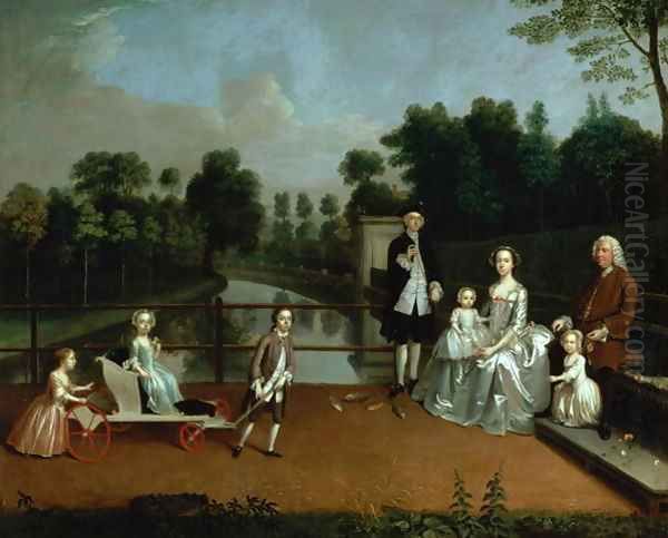 A Family Group on a Terrace in a Garden 1749 Oil Painting by Arthur William Devis