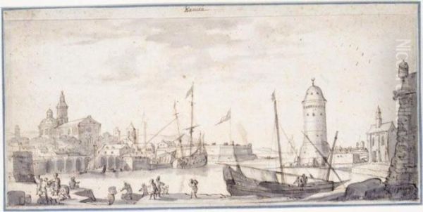 View Of The Harbour At Kanaea Oil Painting by Jan Peeters