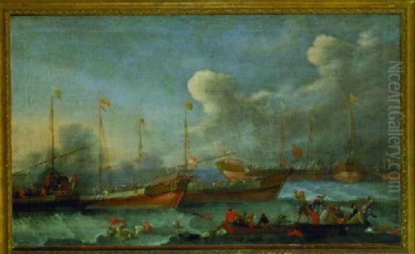 The Battle Of Lepanto: Two Oil Painting by Jan Peeters