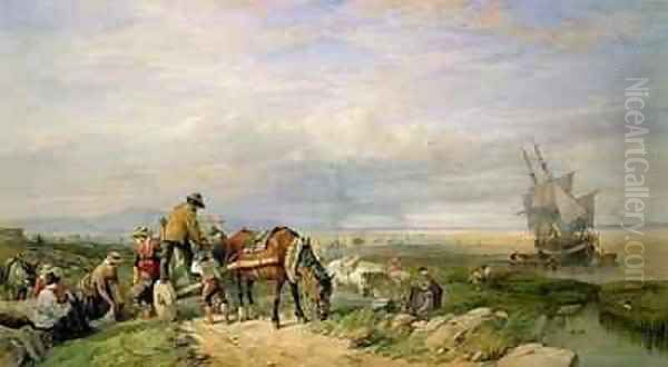 Cockle Gatherers Llanrhidian Sands West Glamorgan on the Gower Peninsula Oil Painting by Edward Duncan