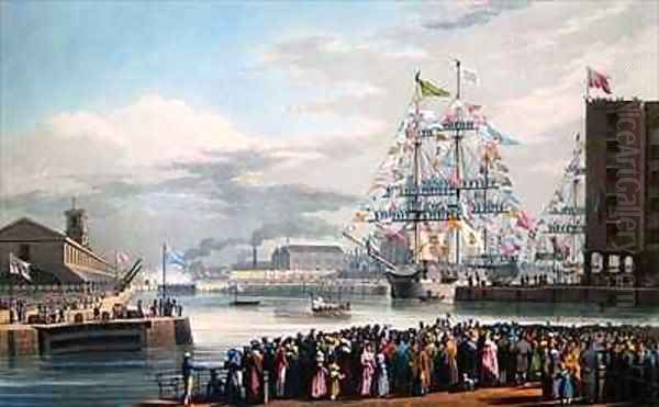 The Opening of St Katharine Docks Oil Painting by Edward Duncan