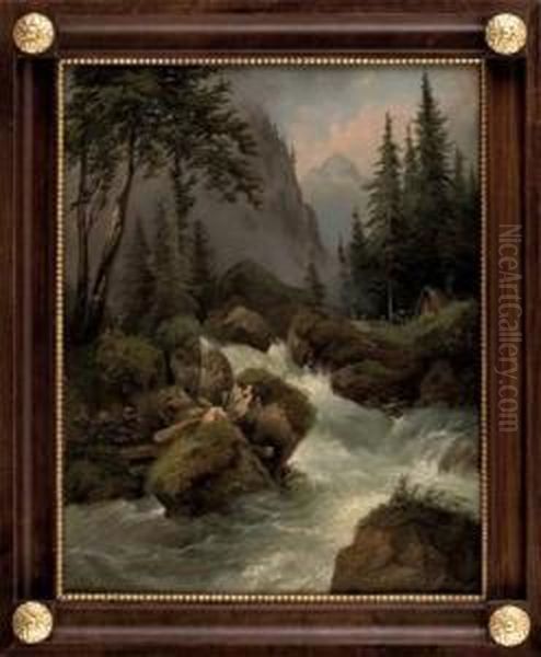 Der Wildbach Oil Painting by Eduard Peithner Von Lichtenfels