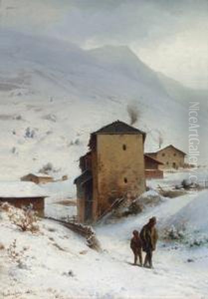 Winterzeit Oil Painting by Eduard Peithner Von Lichtenfels