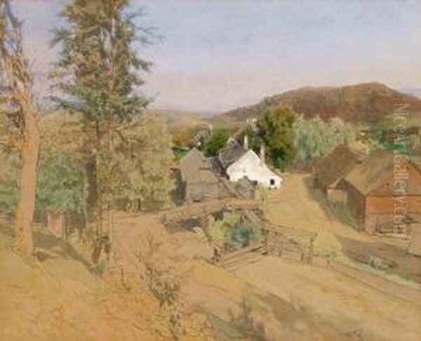 Haus Und Scheunen Im Voralpenland Oil Painting by Eduard Peithner Von Lichtenfels