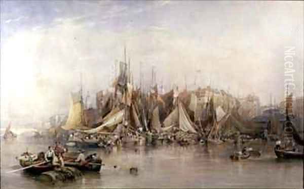 Billingsgate First Day of Oysters Early Morning Oil Painting by Edward Duncan