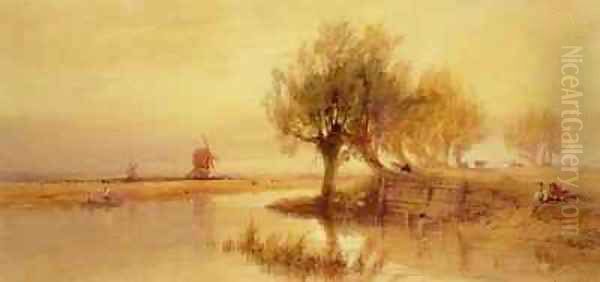 On the Norfolk Broads Evening Oil Painting by Edward Duncan