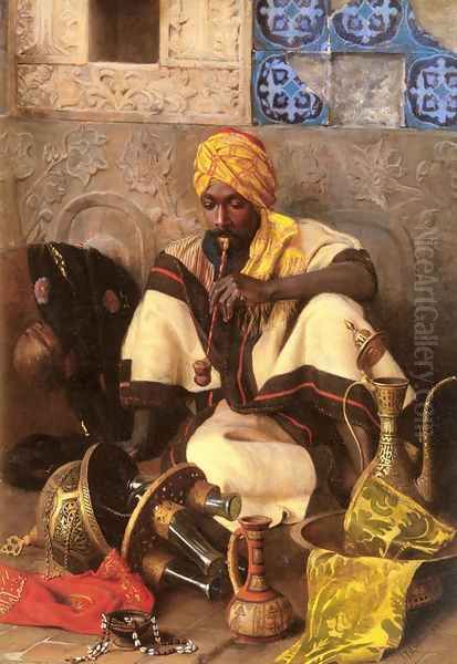 The Arab Smoker Oil Painting by Jean Discart