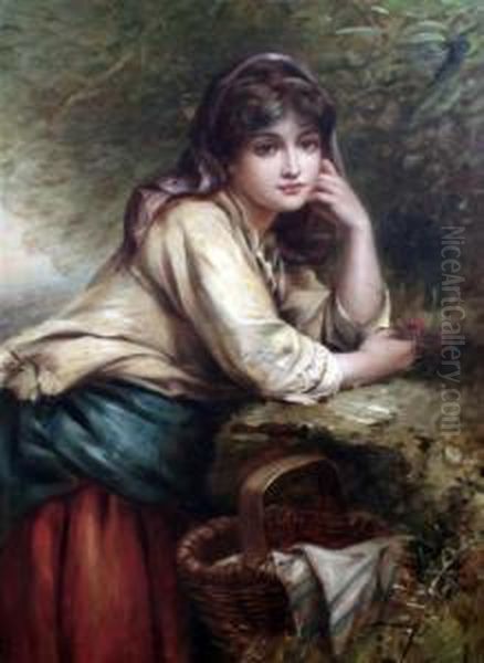 Young Woman Beside A Well Oil Painting by Thomas Kent Pelham