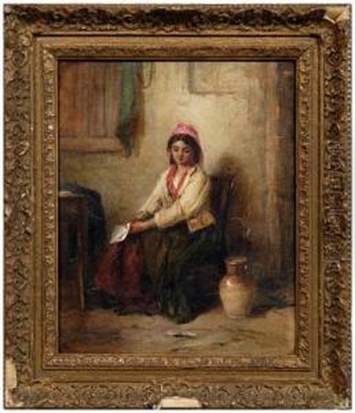 Seated Maiden Holding Letter Oil Painting by Thomas Kent Pelham