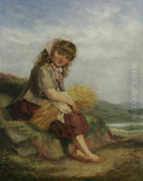 Girl Holding A Corn Stook Oil Painting by Thomas Kent Pelham