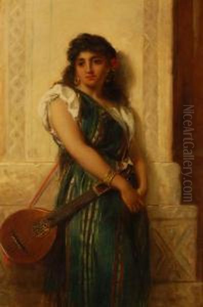 Young Spanish Girl With A Guitar Oil Painting by Thomas Kent Pelham