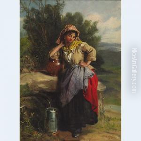 Young Girl At A Well Oil Painting by Thomas Kent Pelham