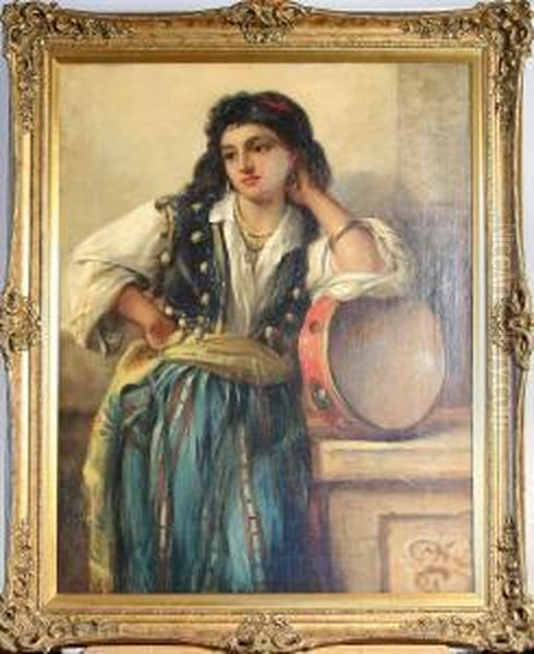 Flicka Med Tamburin Oil Painting by Thomas Kent Pelham