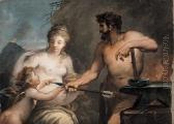 Venere E Cupido Nella Fucina Di Vulcano Oil Painting by Giovanni Antonio Pellegrini